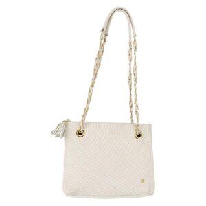 Authentic BALLY Chain Shoulder Bag Leather White Gold